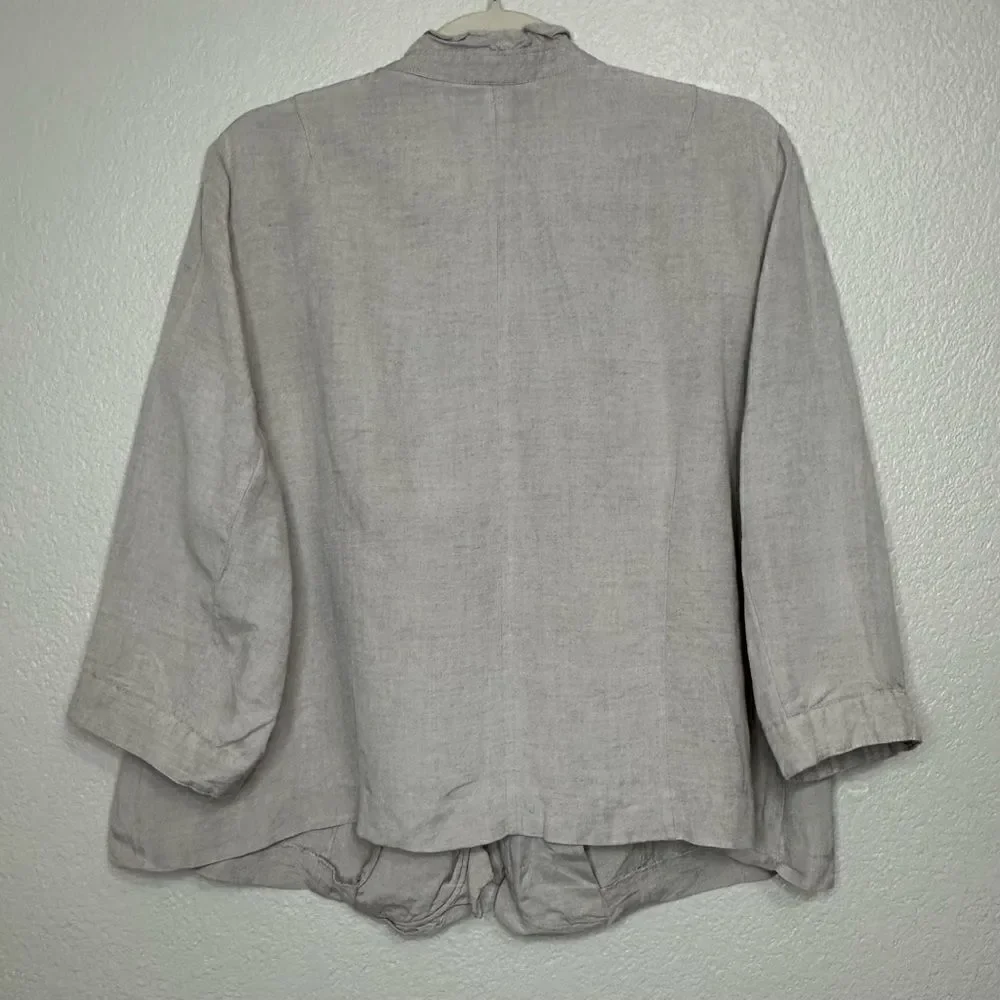Lane Bryant Linen Blend Gray Ruffle 3/4 Sleeves Cardigan, Size 18